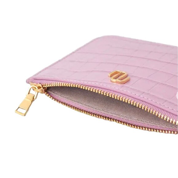 Maje Pink Crocodile Embossed Design Leather Zip Up Coin Wallet/Pouch NEW - Picture 6 of 8